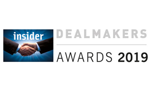 <p style="text-align: center;"><strong>Insider Dealmakers Awards </strong></p>
<p style="text-align: center;"><span>Corporate Law Firm of the Year</span></p>
<p style="text-align: center;">Shortlisted</p>
<p style="text-align: center;">2019</p>