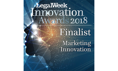 <p style="text-align: center;"><span><strong>Legal Week Innovation Awards</strong><br /></span>Marketing Innovation<br />Finalist<br />2018</p>