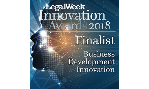 <p style="text-align: center;"><span><strong>Legal Week Innovation Awards</strong><br /></span>Business Development Innovation<br />Finalist<br />2018</p>
